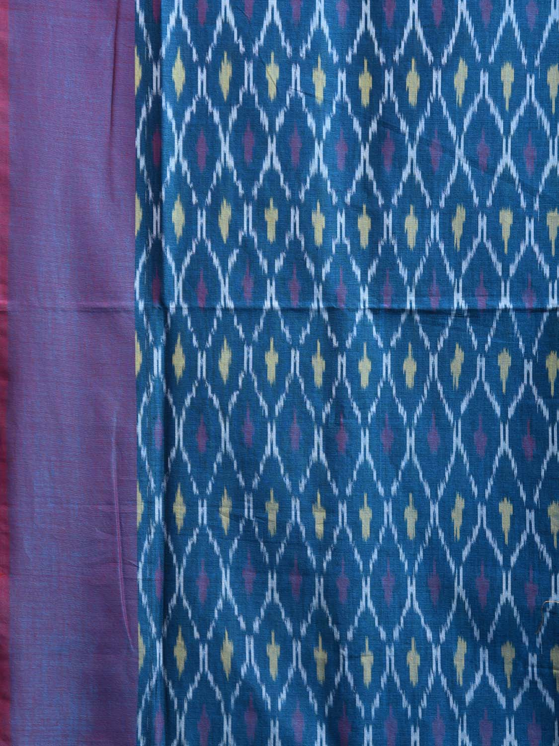 Blue and Purple Pochampally Ikat Cotton Handloom Saree with All Over Grill Design No Blouse i0907