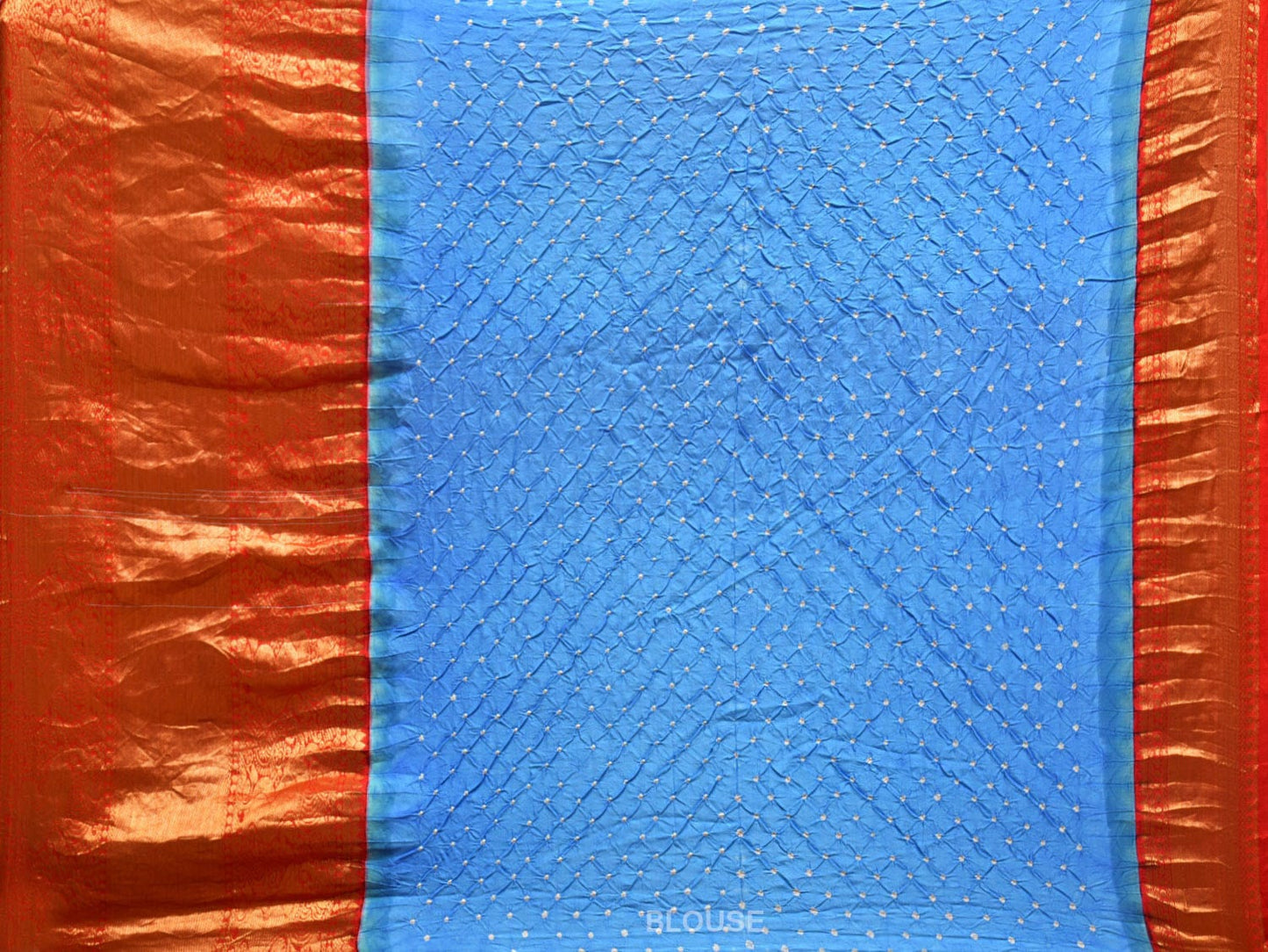 Blue and Red Bandhani Kanchipuram Silk Handloom Saree with Diagonal Design bn0497