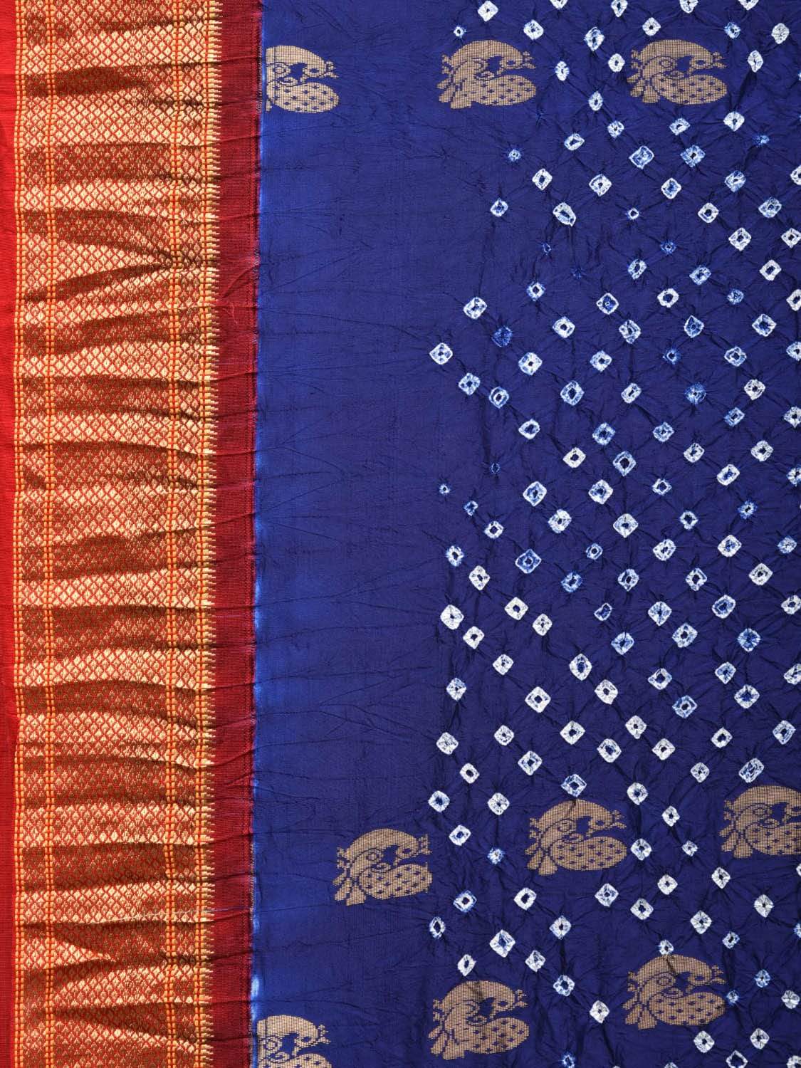 Blue and Red Bandhani Paithani Silk Handloom Saree with Body Buta Design bn0225