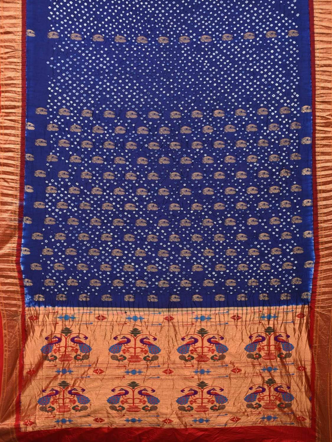 Blue and Red Bandhani Paithani Silk Handloom Saree with Body Buta Design bn0225