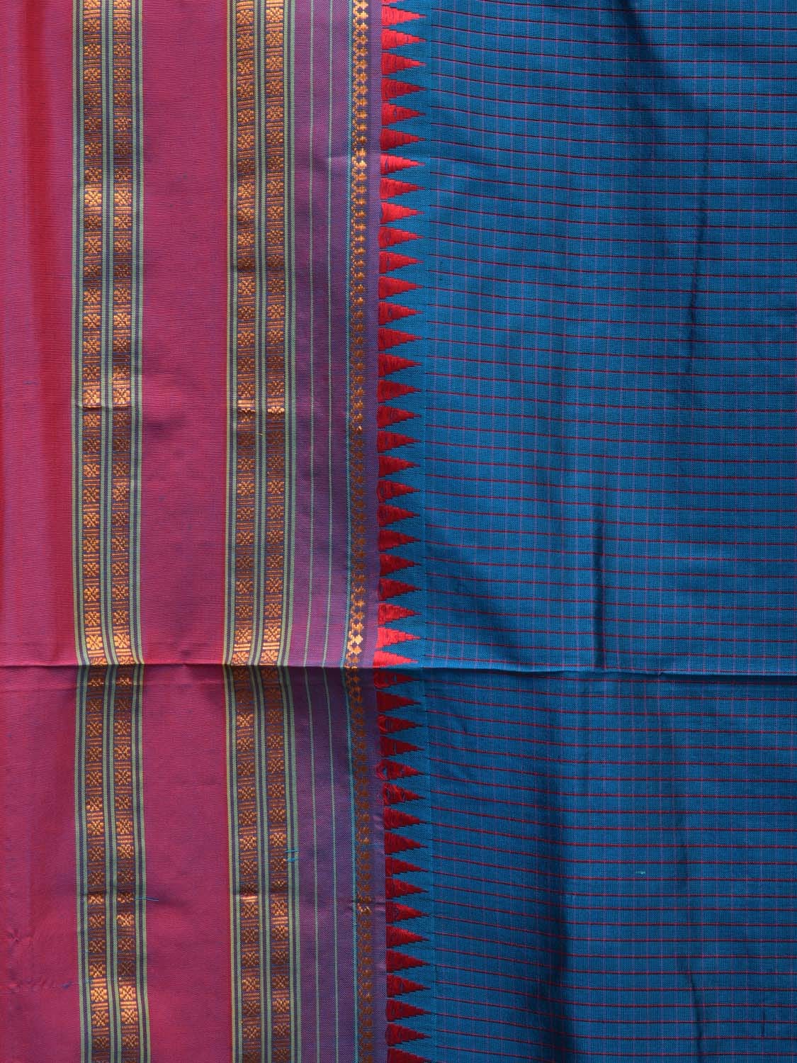 Blue and Red Narayanpet Silk Handloom Saree with Checks Design No Blouse np0653
