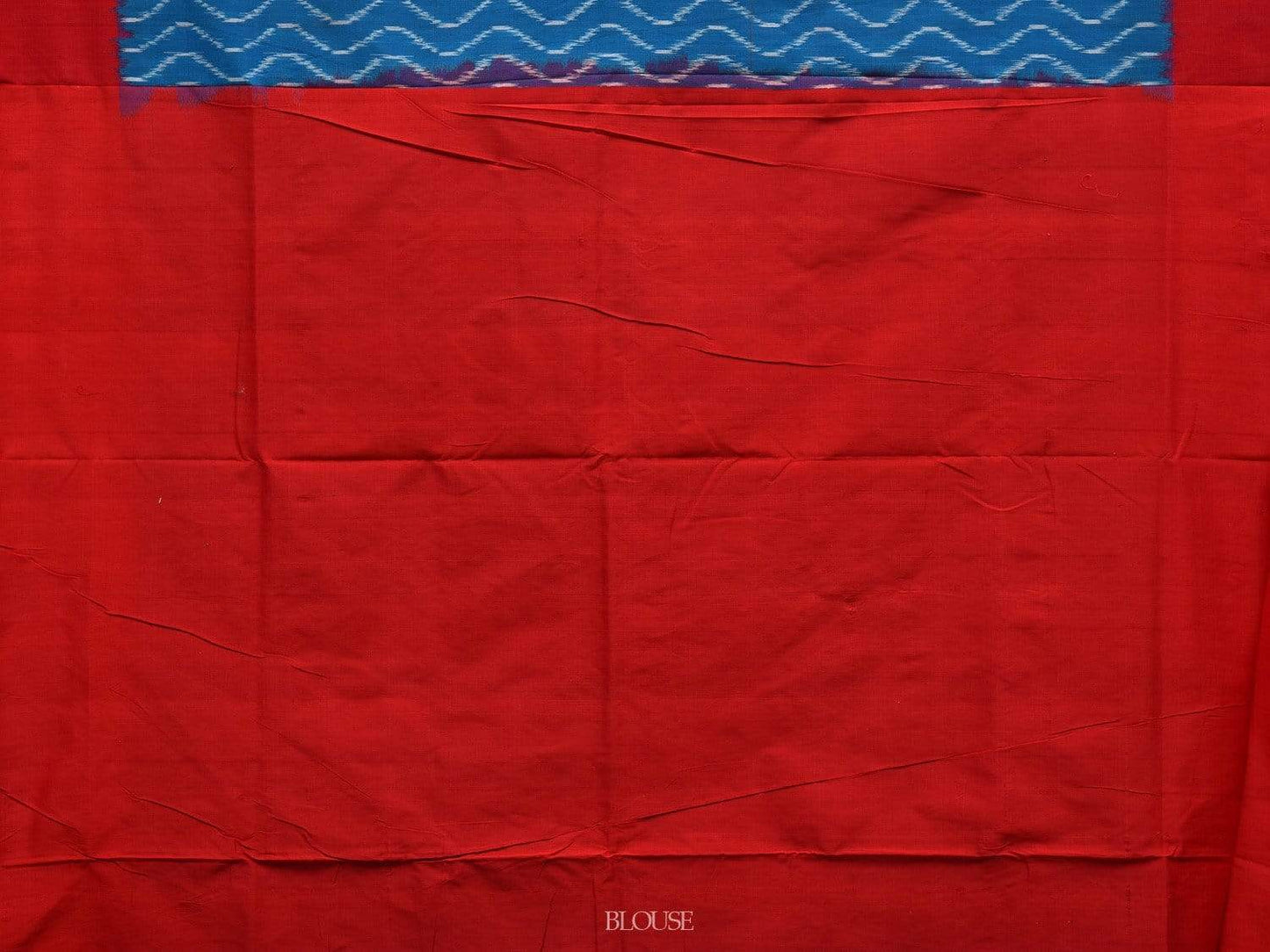 Blue and Red Pochampally Ikat Cotton Handloom Saree with Waves Design i0599