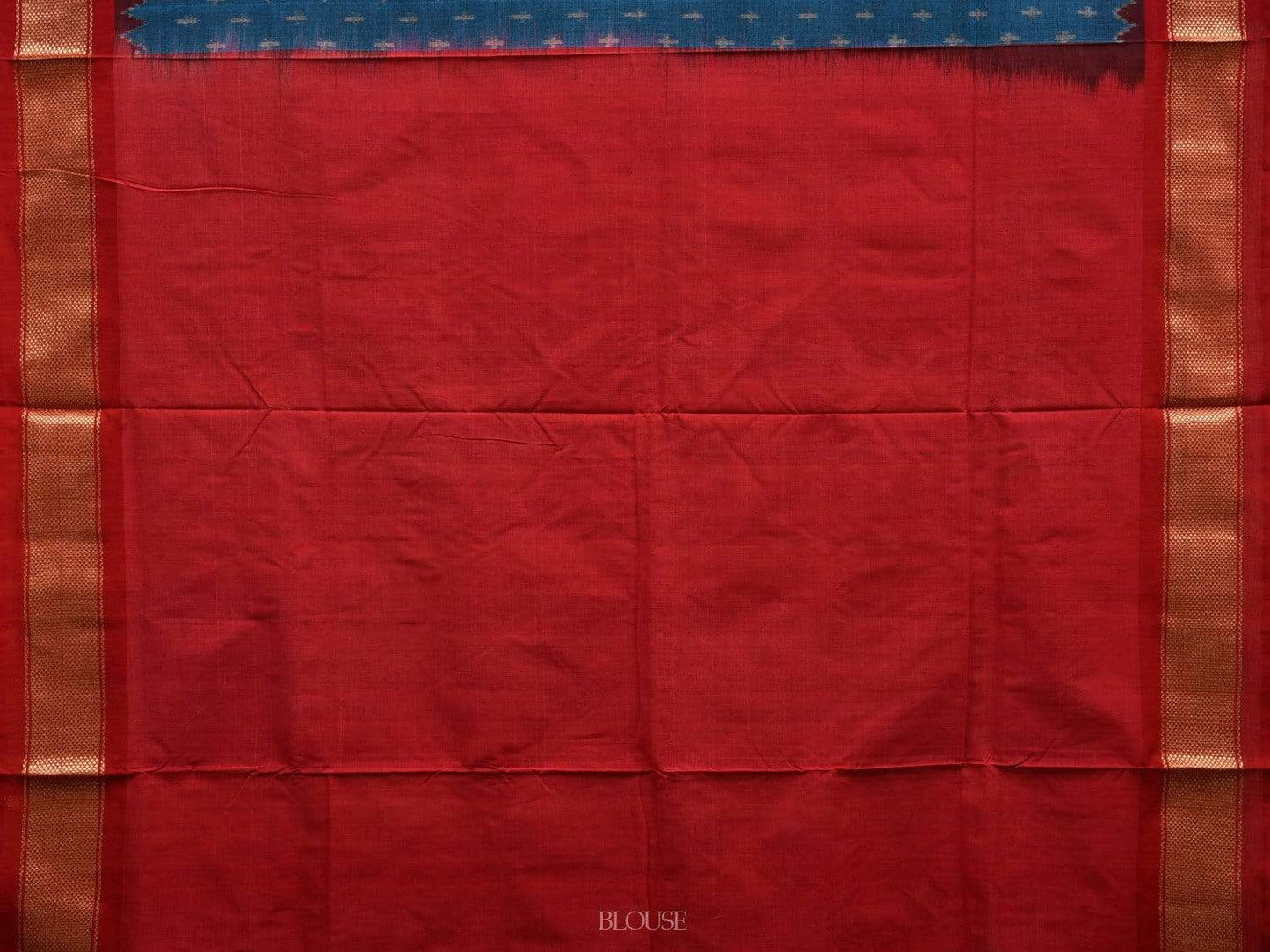 Blue and Red Pochampally Ikat Cotton Handloom Saree with Zari Border Design i0623