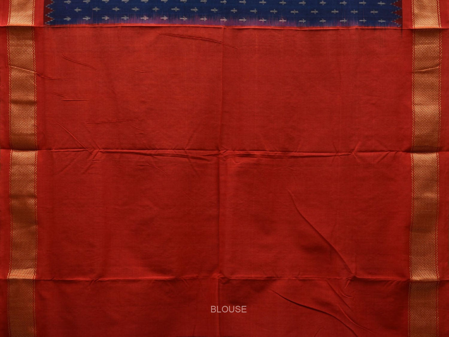 Blue and Red Pochampally Ikat Cotton Handloom Saree with Zari Border Design i0705