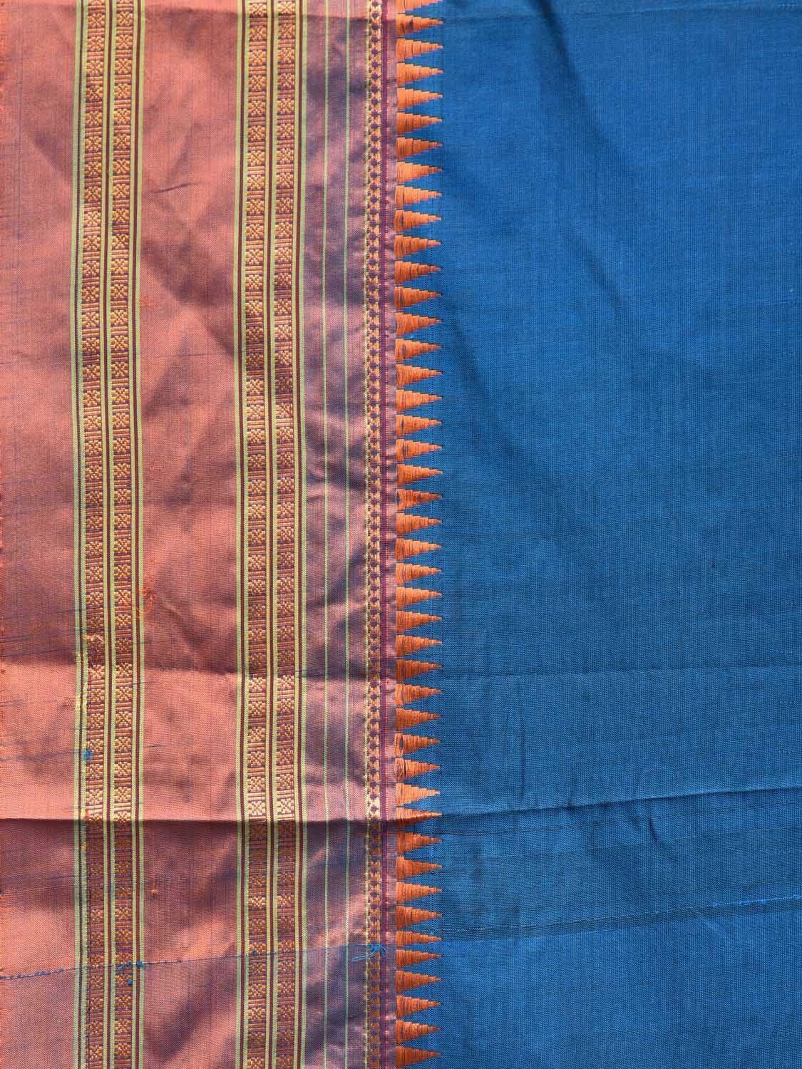 Blue and Rust Narayanpet Silk Handloom Plain Saree with Traditional Border Design No Blouse np0669
