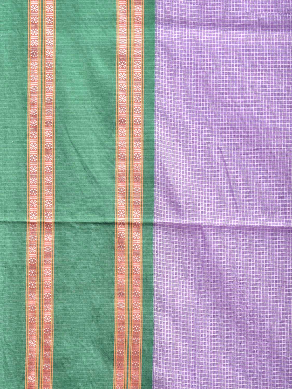 Blue and Turquoise Bamboo Cotton Saree with Small Checks and Strips Pallu Design No Blouse bc0635