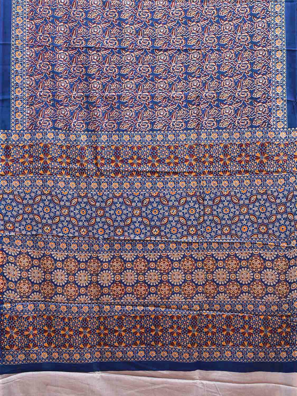 Blue and Yellow Digital Print Cotton Saree with All Over Floral Design o0653