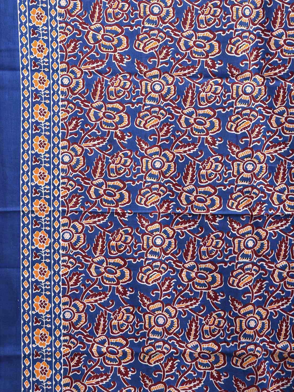 Blue and Yellow Digital Print Cotton Saree with All Over Floral Design o0653