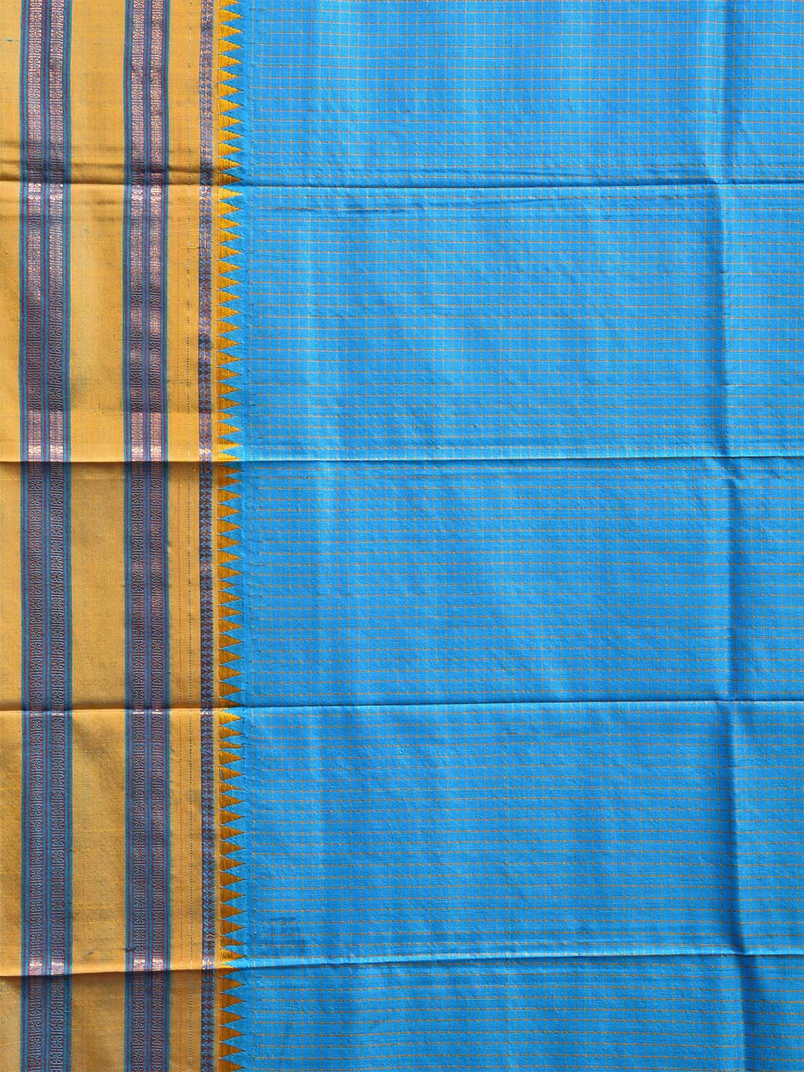 Blue and Yellow Narayanpet Silk Handloom Saree with Checks Design No Blouse np1091