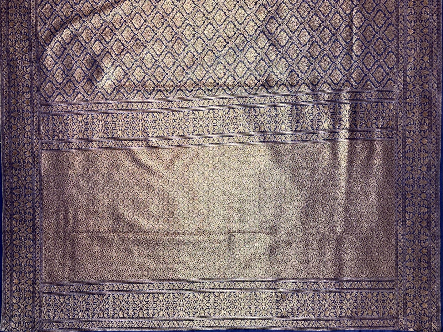 Blue Antique Zari Banaras Katan Intricate Allover Brocade Saree with Border and Pallu Design b0307ds