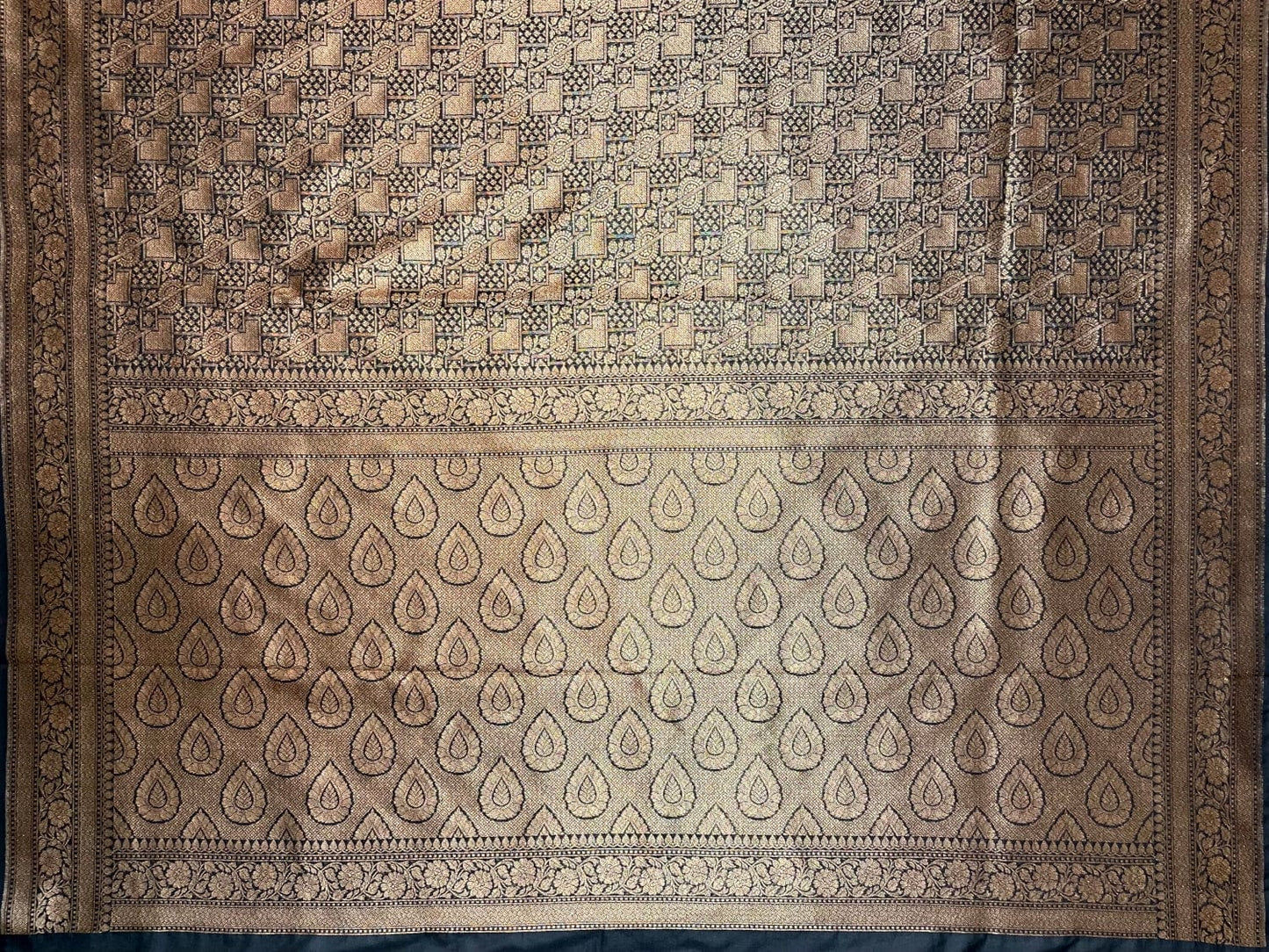 Blue Antique Zari Banaras Katan Intricate Allover Brocade Saree with Border and Pallu Design b0313ds
