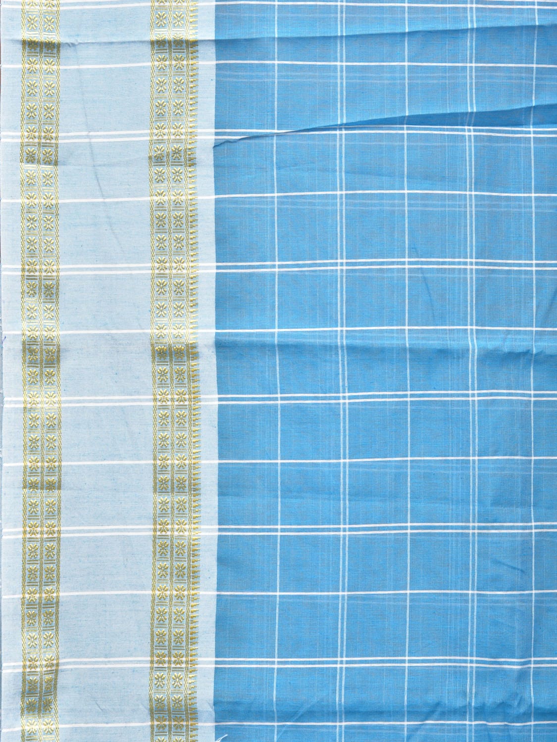 Blue Bamboo Cotton Saree with Big Checks and Doby Border Design bc0129