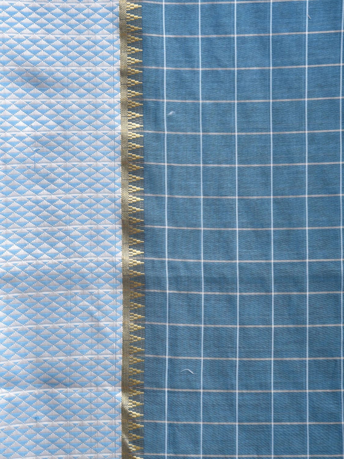 Blue Bamboo Cotton Saree with Big Checks Design No Blouse bc0331