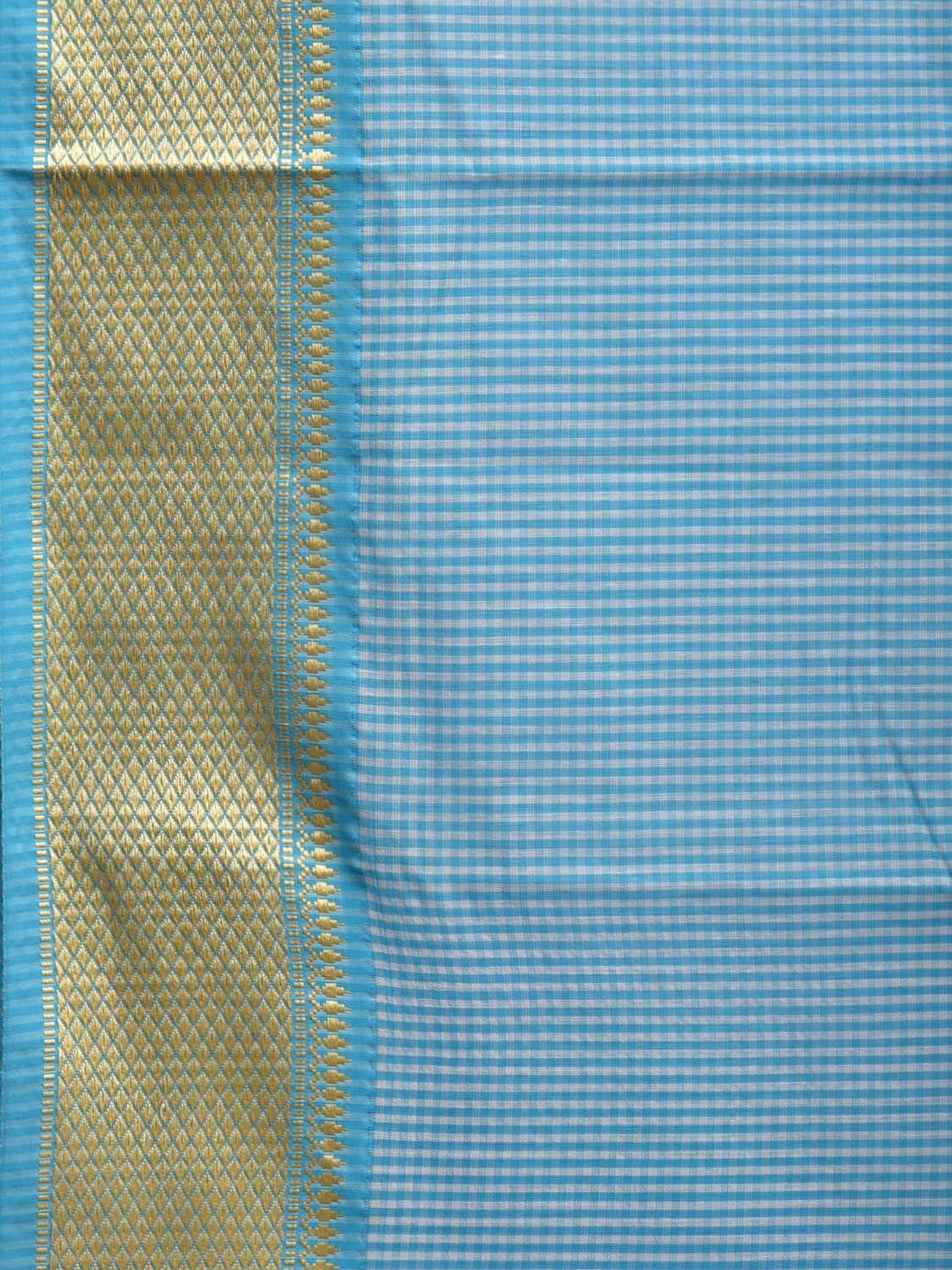 Blue Bamboo Cotton Saree with Small Checks Design No Blouse bc0308