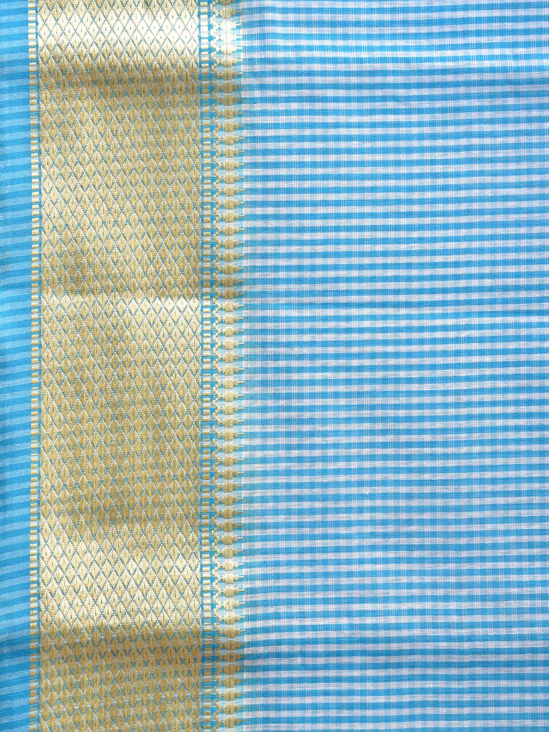 Blue Bamboo Cotton Saree with Small Checks Design No Blouse bc0594