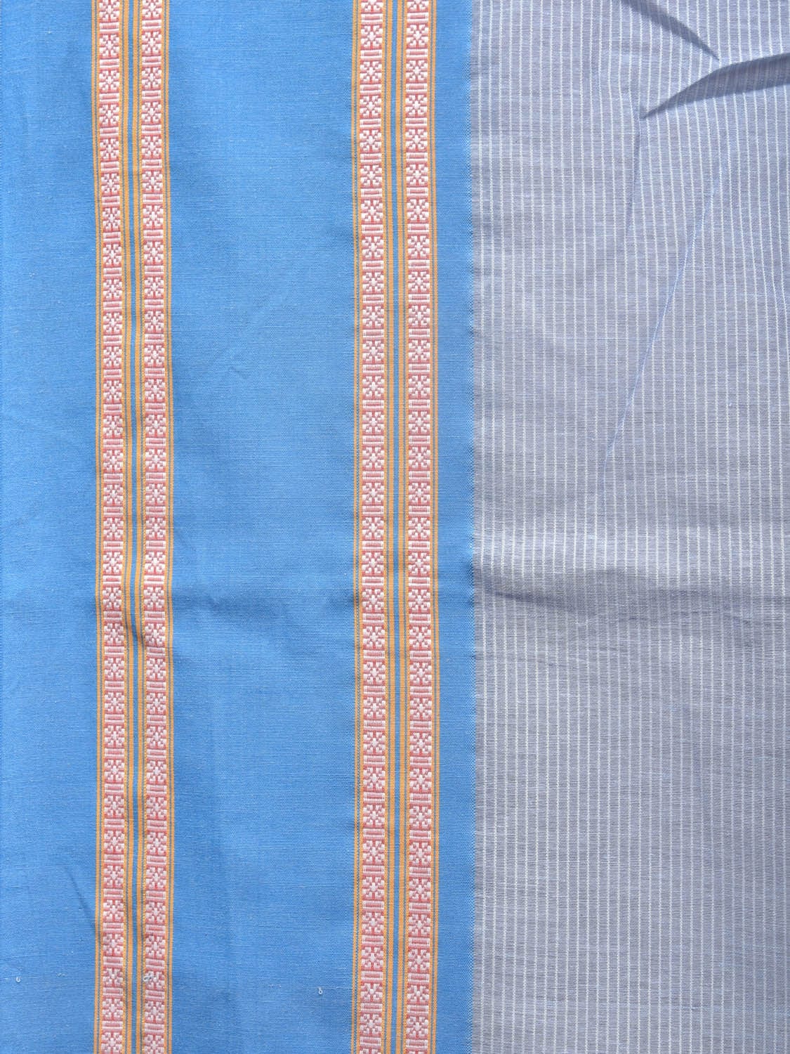 Blue Bamboo Cotton Saree with Strips Design No Blouse bc0210