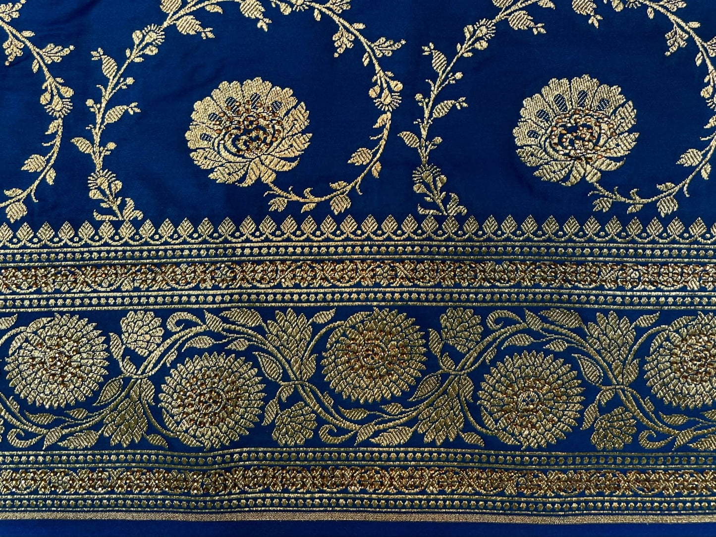 Blue Banaras Katan Silk Saree with Body Butti and Stone Work Design b0389ds