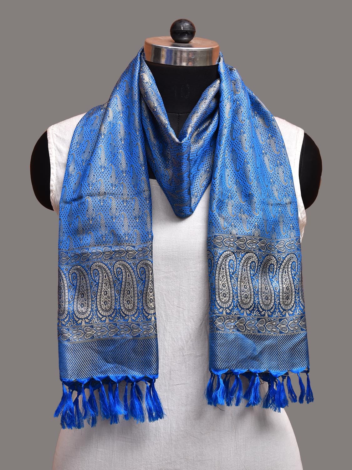 Blue Banaras Viscose Silk Stole with Mango Design ds3744