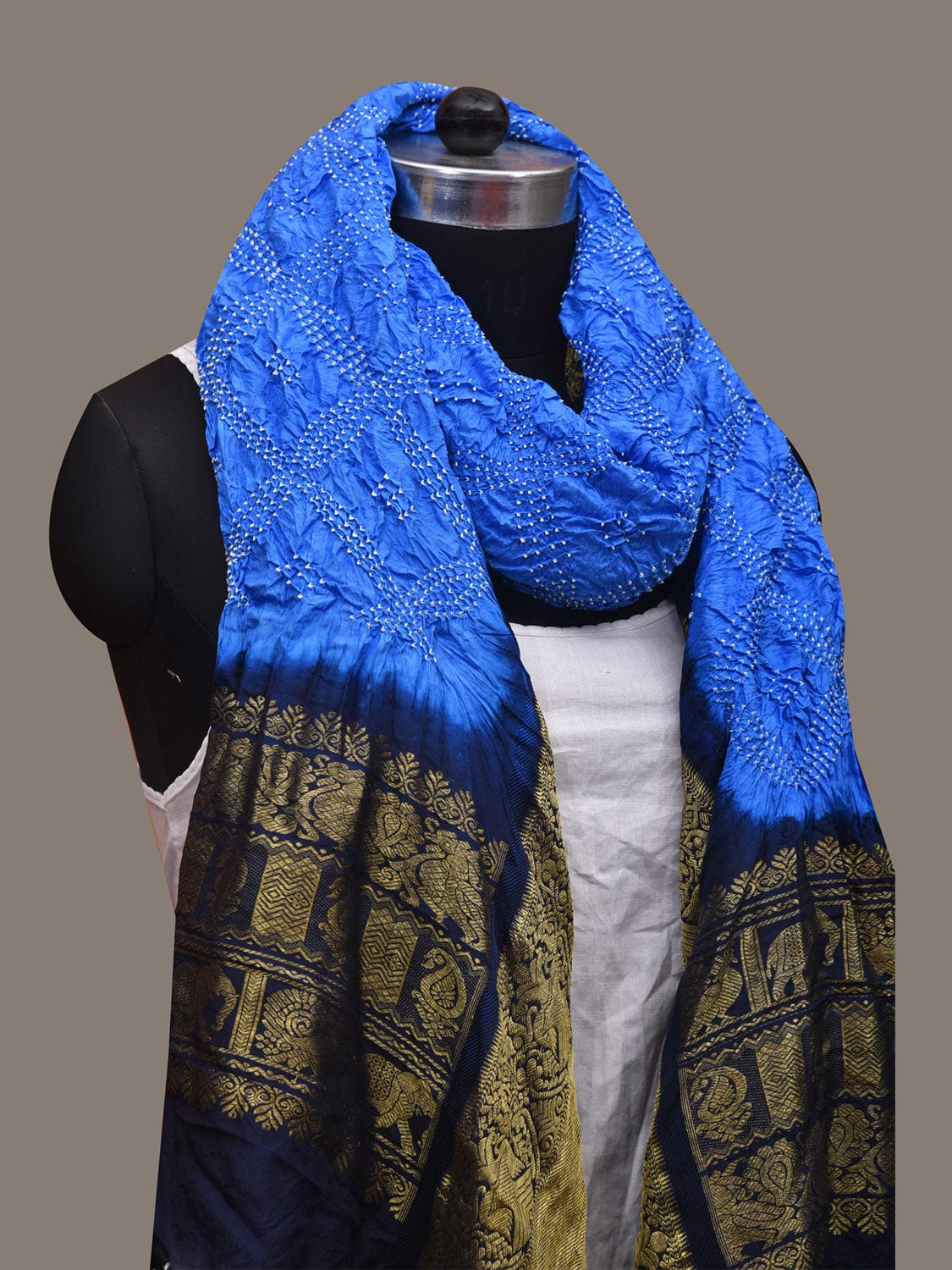Blue Bandhani Kanchipuram Silk Handloom Dupatta with Border Design ds3083