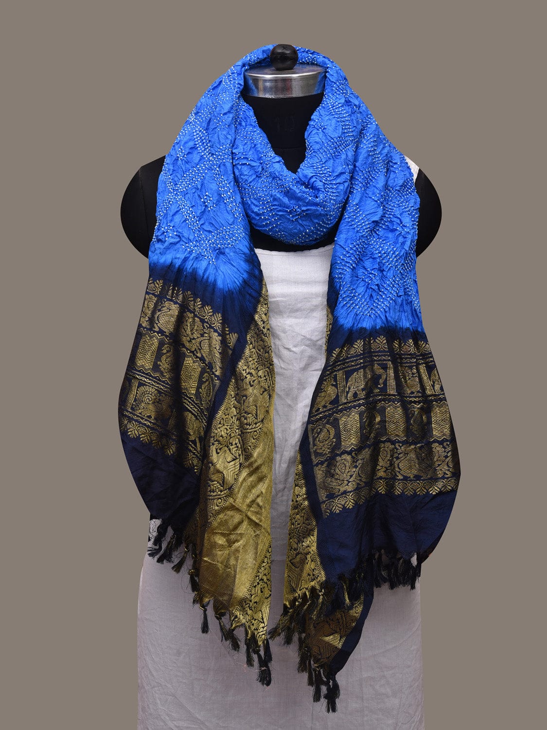 Blue Bandhani Kanchipuram Silk Handloom Dupatta with Border Design ds3083