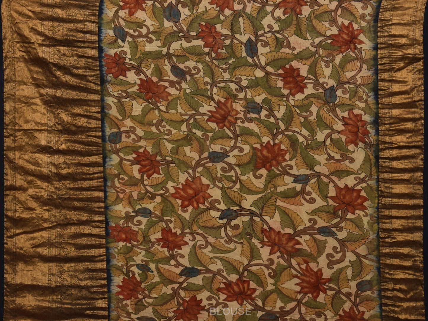 Blue Bandhani Kanchipuram Silk Handloom Saree with Kalamkari Hand Painted Pallu and Blouse Design bn0440