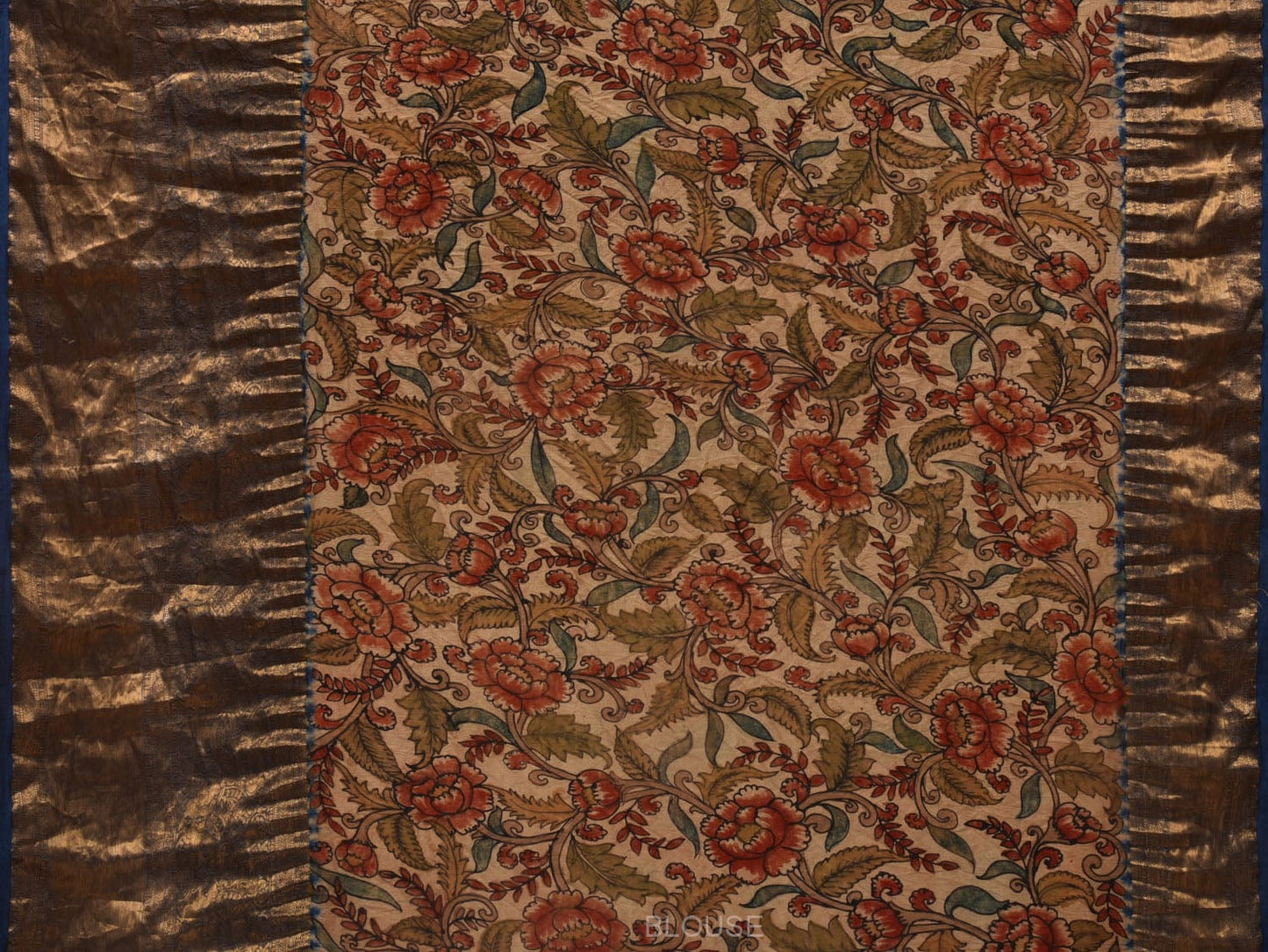 Blue Bandhani Kanchipuram Silk Handloom Saree with Kalamkari Pallu and Blouse Design bn0394