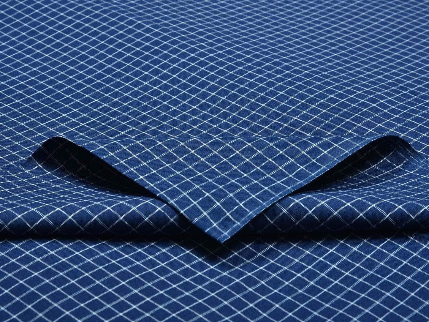 Blue Cotton Handloom 2.5mts Fabric Material with Small Checks Design f0148