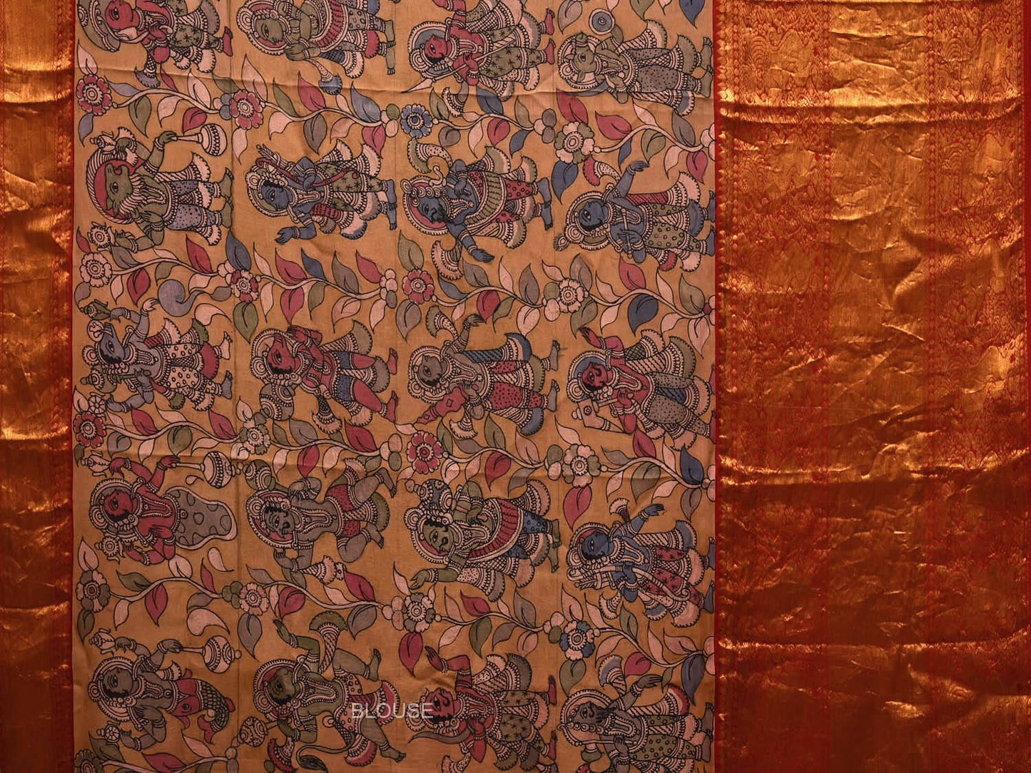 Blue Kalamkari Hand Painted Banaras Silk Handloom Saree with Krishna Leela Design KL0690