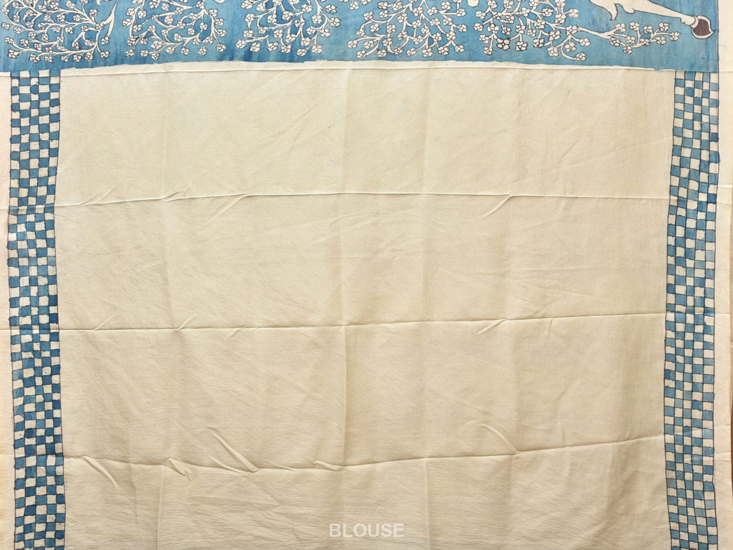 Blue Kalamkari Hand Painted Silk Handloom Saree with Deers and Floral Design KL0734