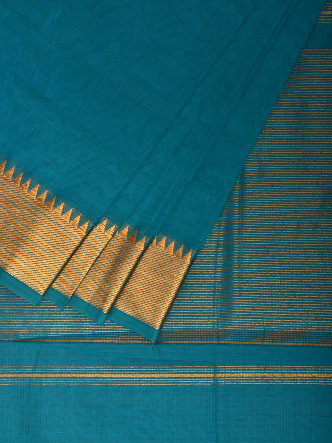 Blue Mangalgiri Cotton Handloom Saree with Strips and Small Temple Border Design No Blouse mn0102