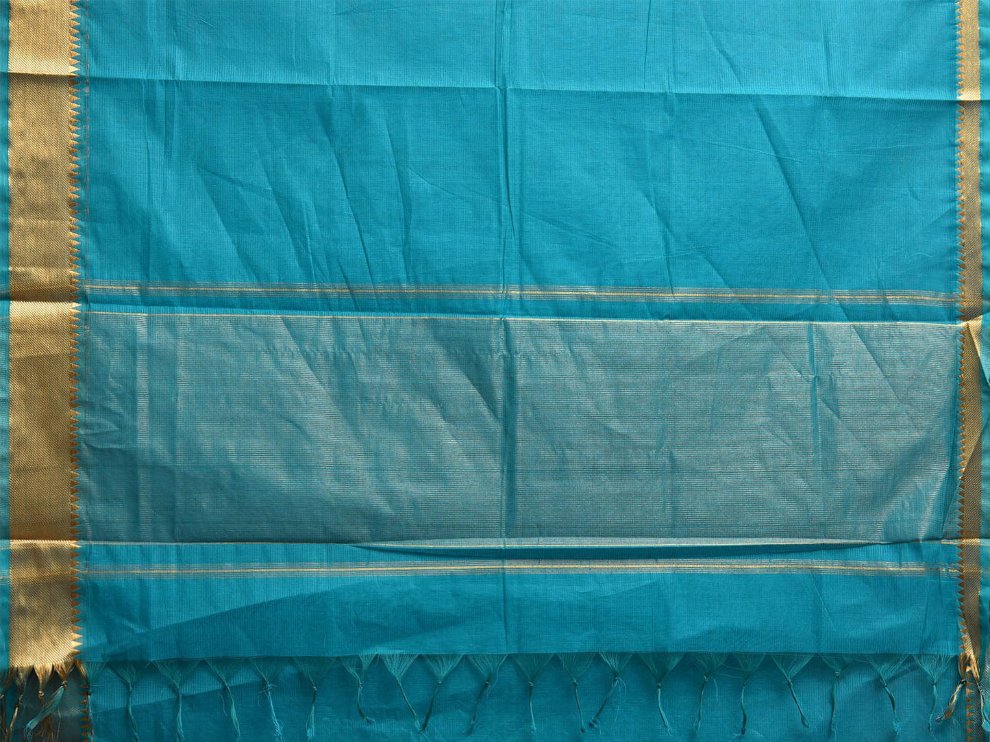 Blue Mangalgiri Cotton Handloom Saree with Strips and Small Temple Border Design No Blouse mn0102