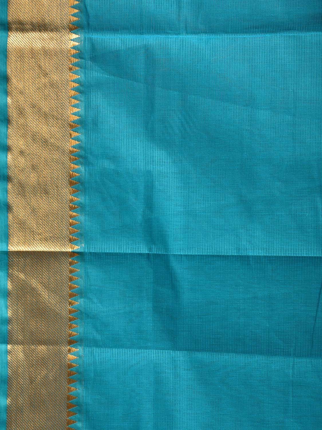 Blue Mangalgiri Cotton Handloom Saree with Strips and Small Temple Border Design No Blouse mn0102