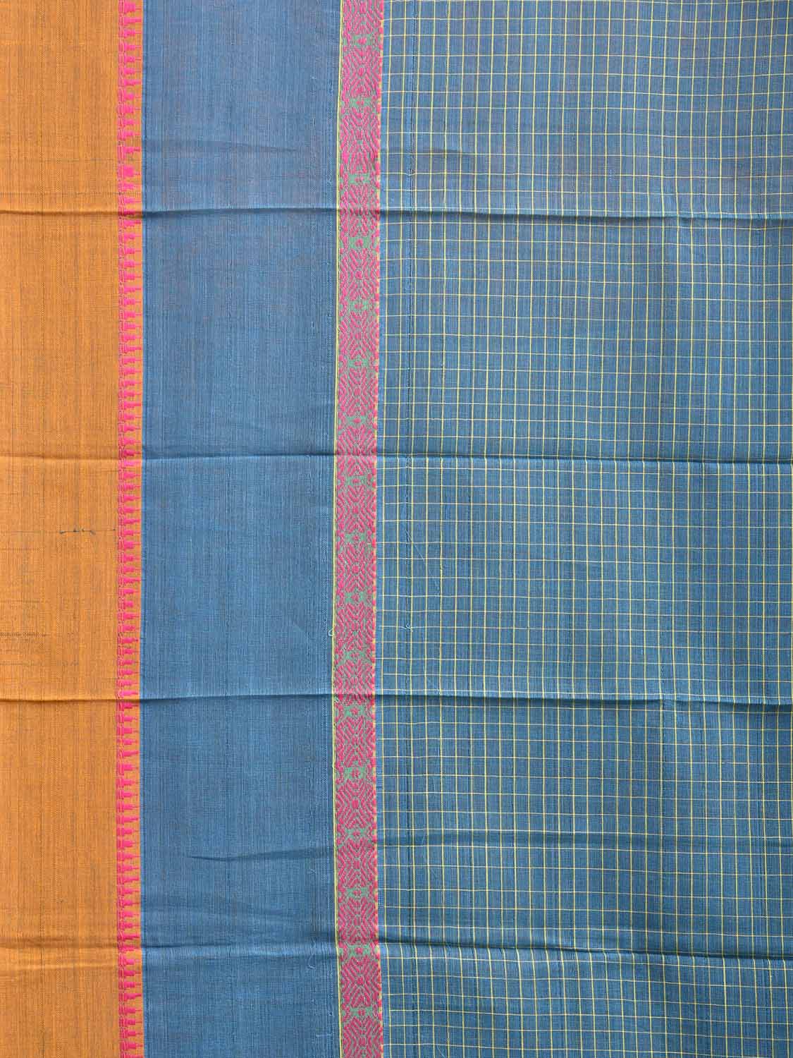 Blue Narayanpet Cotton Handloom Saree with Checks and Big Border Design No Blouse np1104