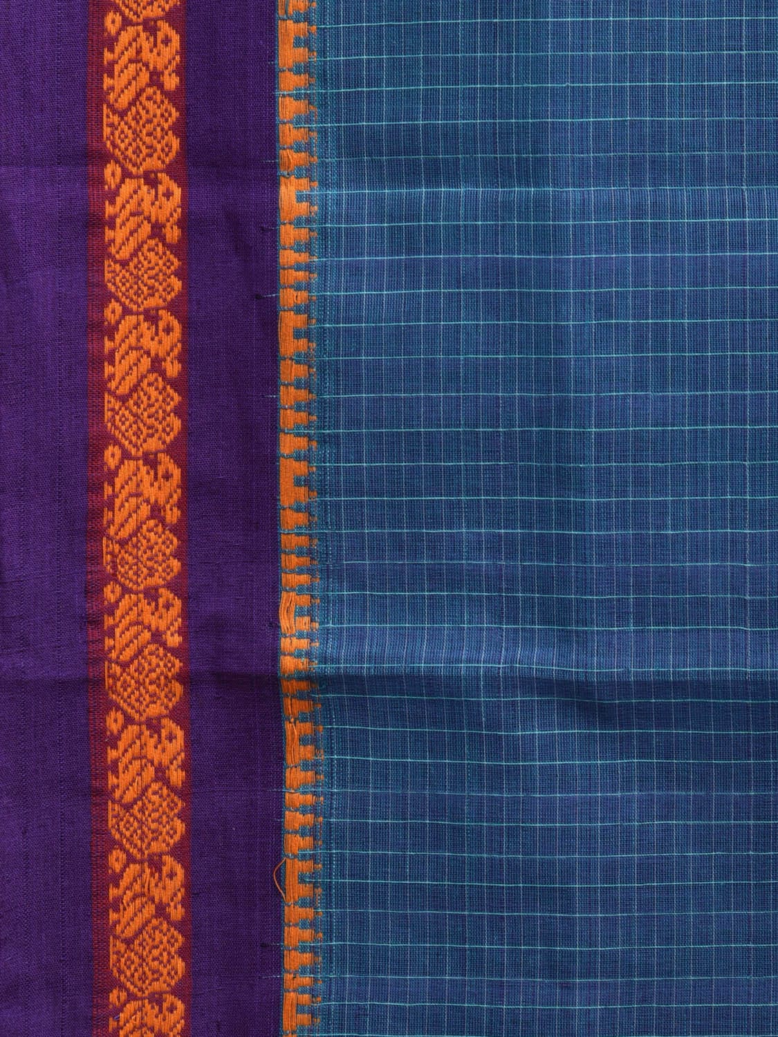 Blue Narayanpet Cotton Handloom Saree with Checks Design No Blouse np0869