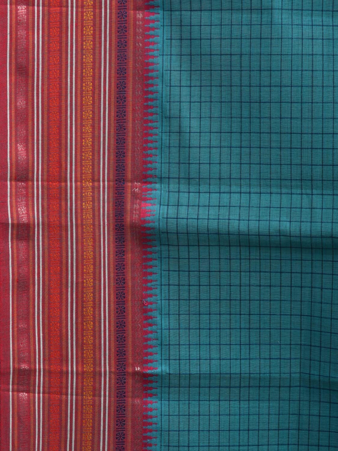 Blue Narayanpet Cotton Handloom Saree with Checks Design No Blouse np0880