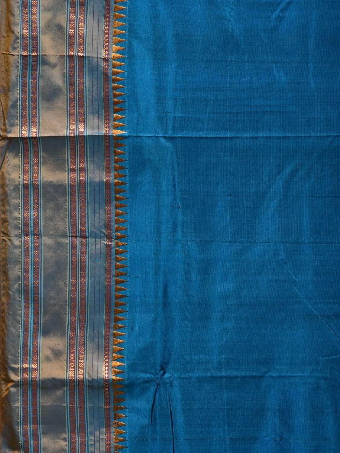 Blue Narayanpet Silk Handloom Plain Saree with Traditional Border Design No Blouse np0464