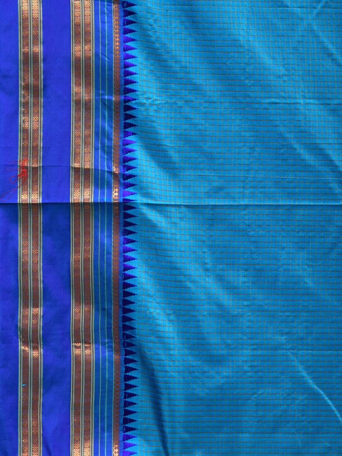 Blue Narayanpet Silk Handloom Saree with Checks Design No Blouse np0467