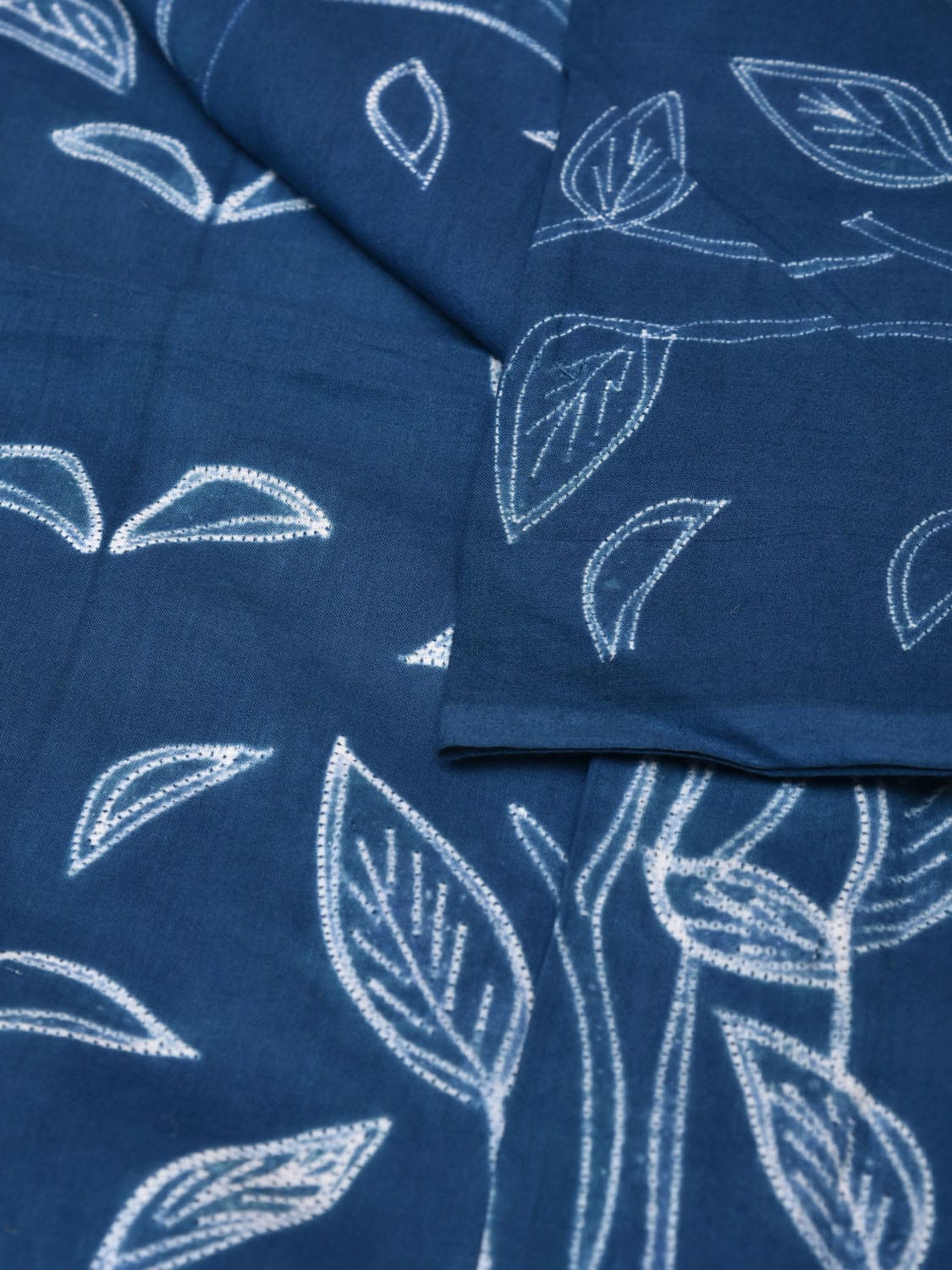 Blue Shibori Cotton Handloom Kurta Fabric with Floral Design 2.5mts f0217