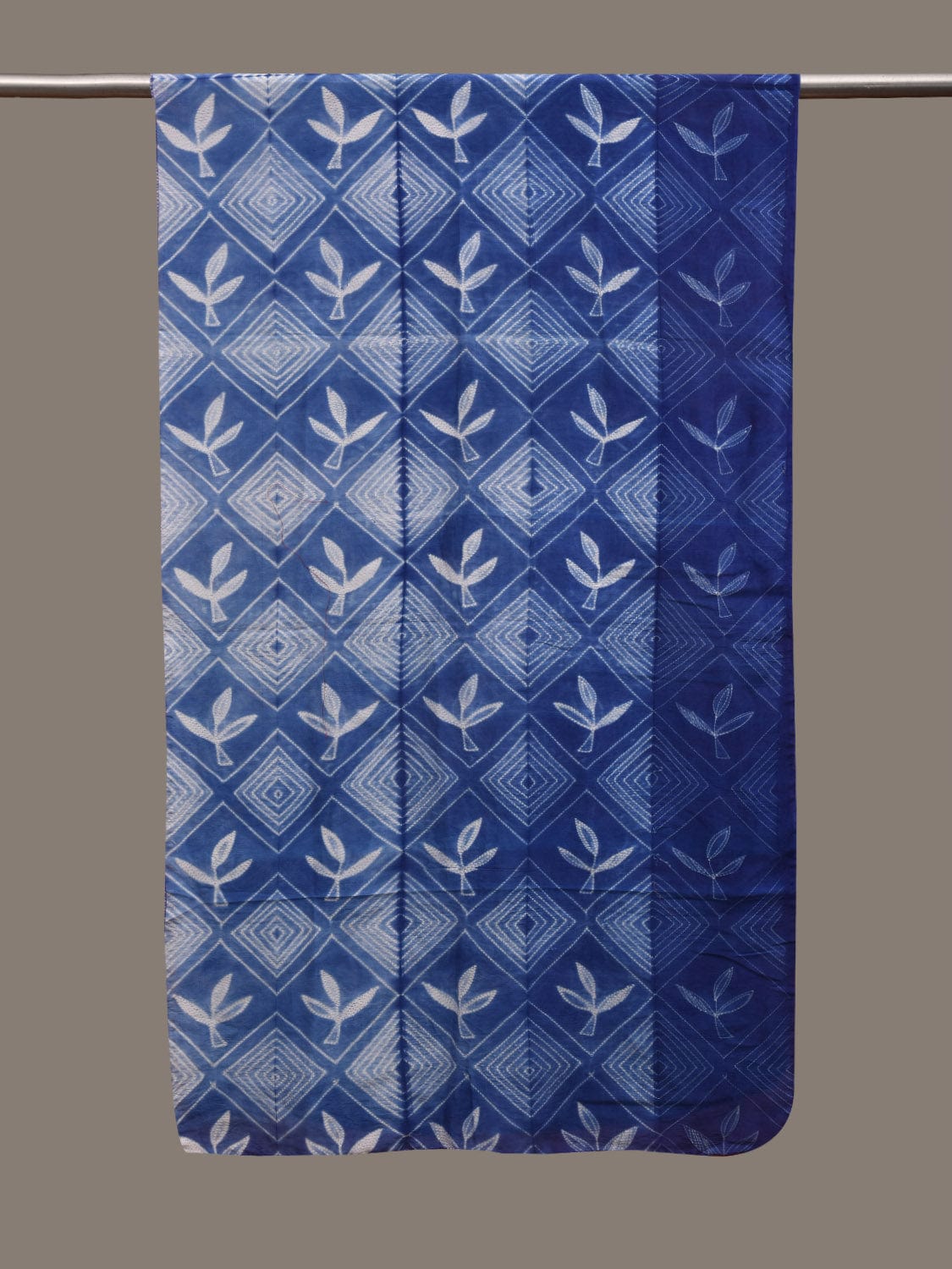 Blue Shibori Cotton Silk Handloom Stole with Floral and Geometric Design ds2942