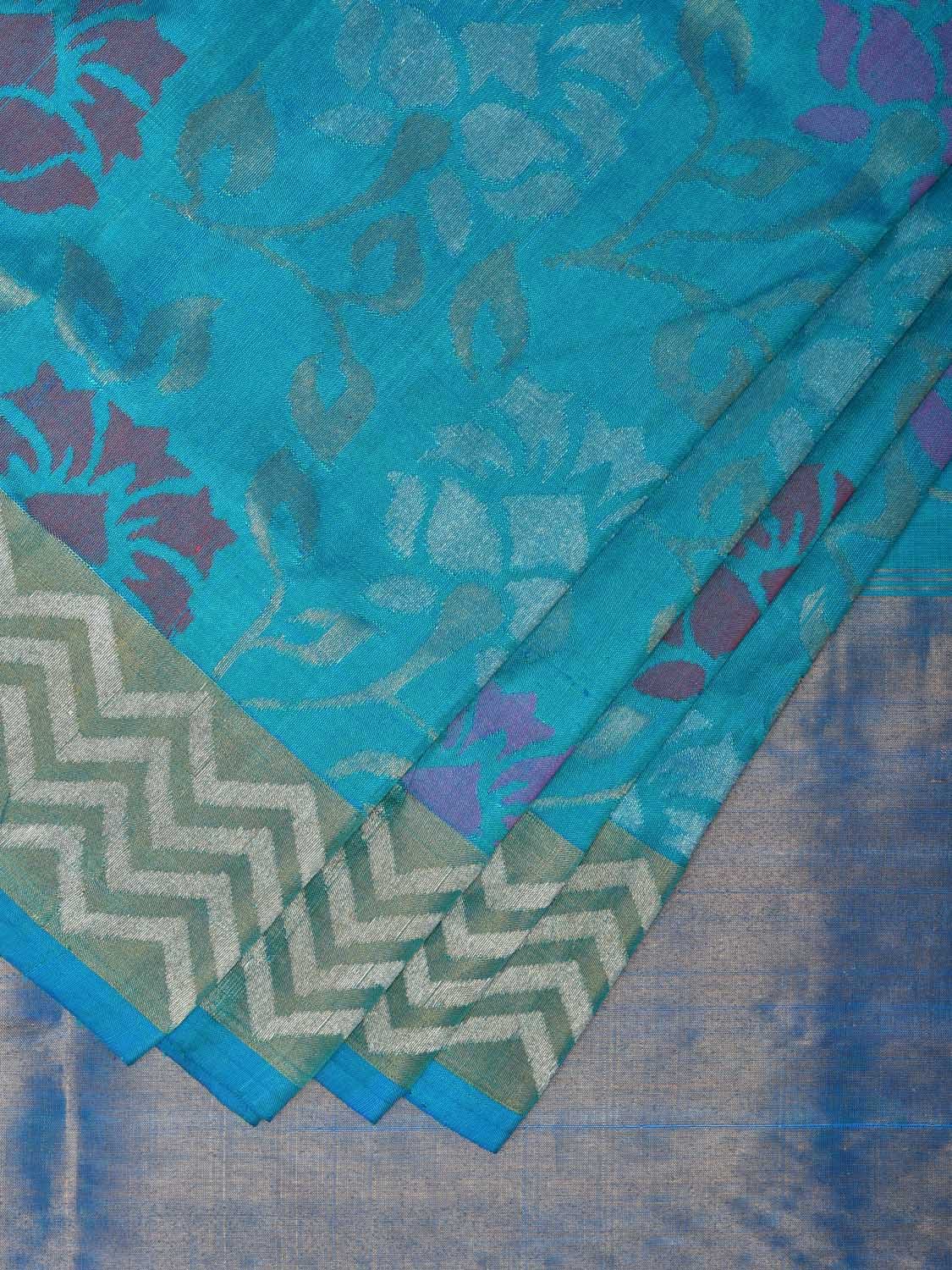 Blue Uppada Silk Handloom Saree with All Over Floral Design u2201