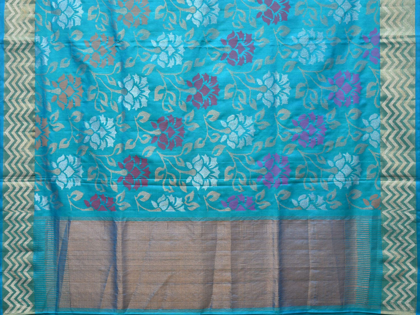 Blue Uppada Silk Handloom Saree with All Over Floral Design u2201