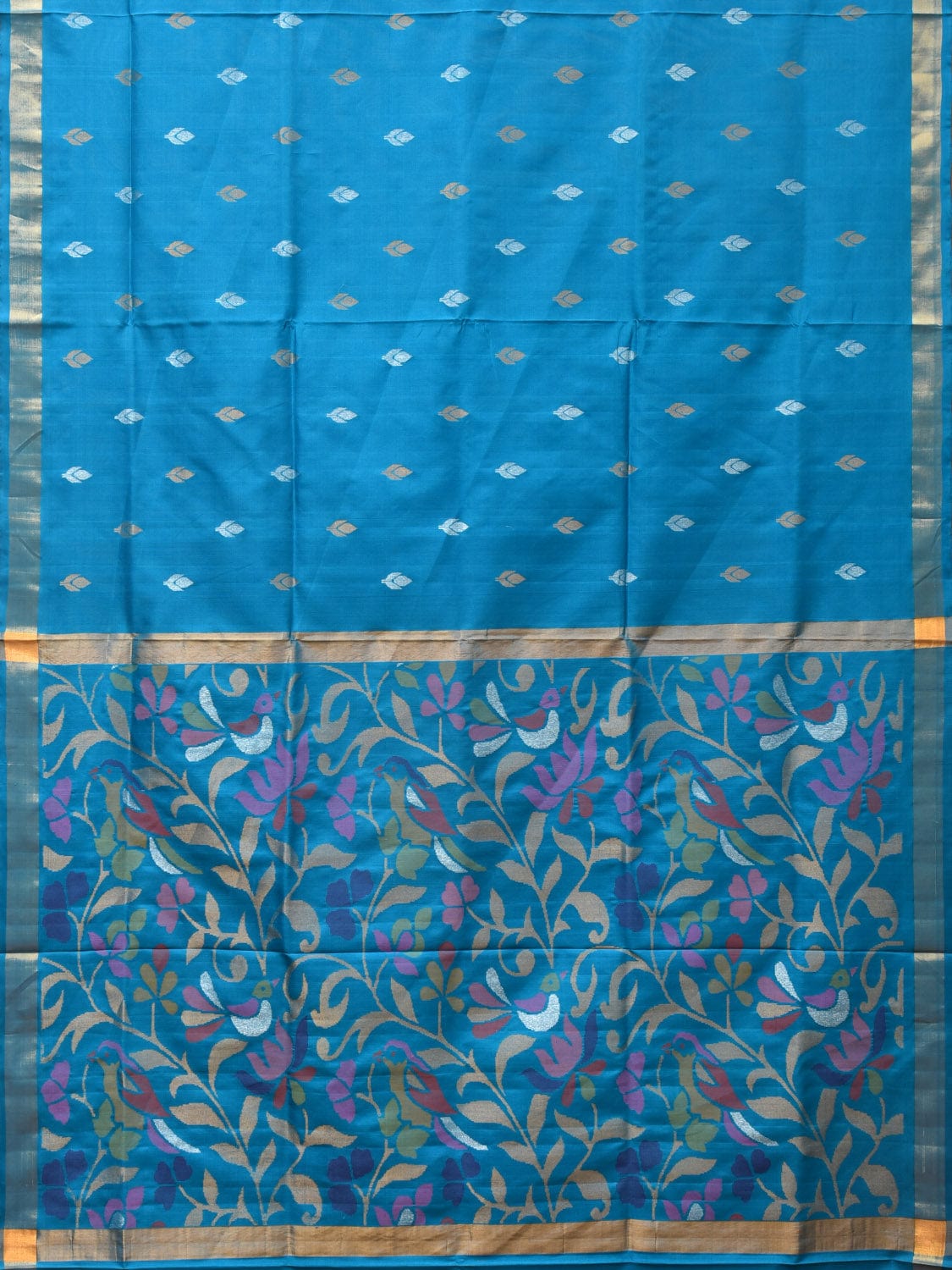 Blue Uppada Silk Handloom Saree with Floral and Birds Pallu Design u2173