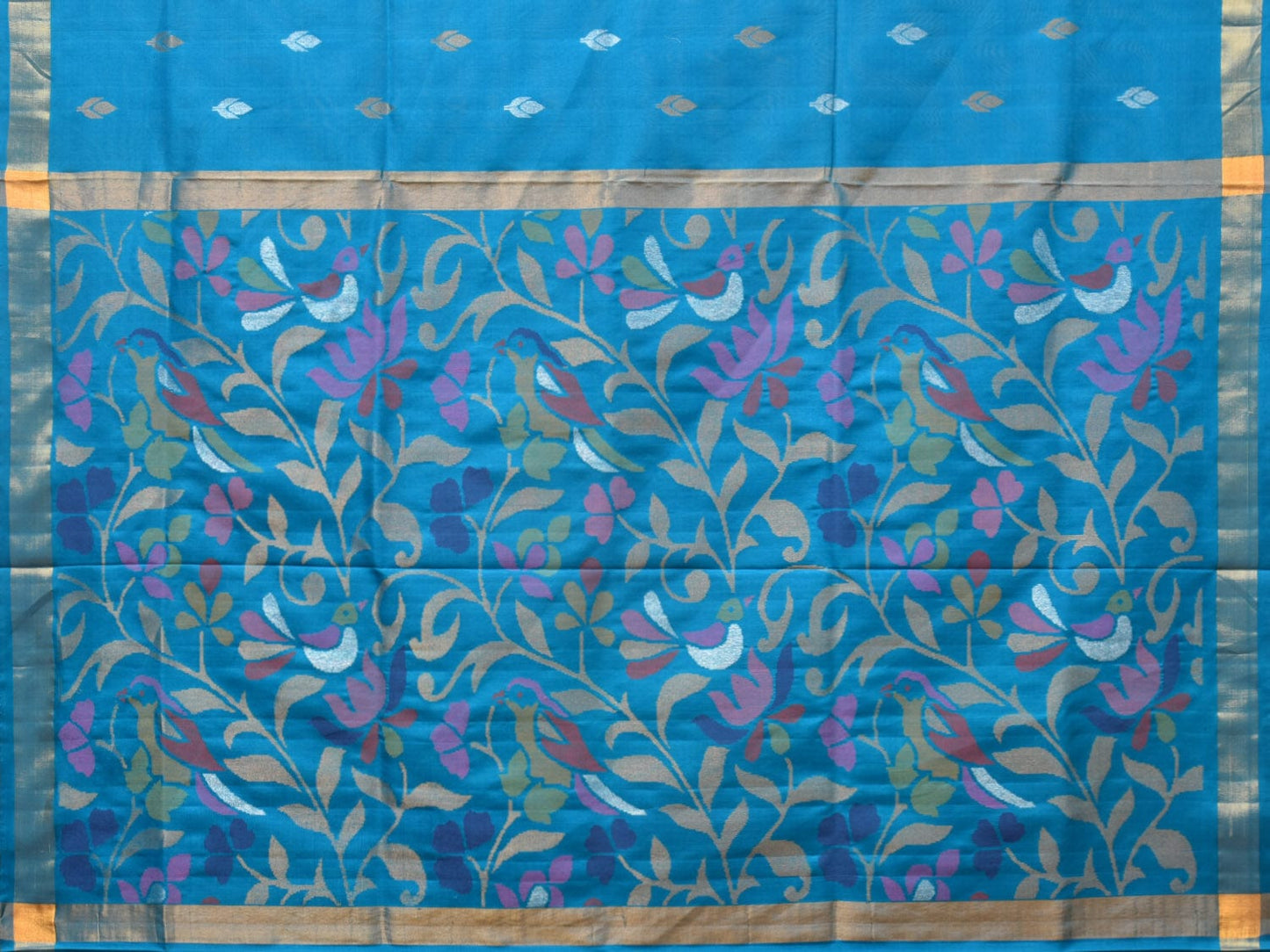 Blue Uppada Silk Handloom Saree with Floral and Birds Pallu Design u2173