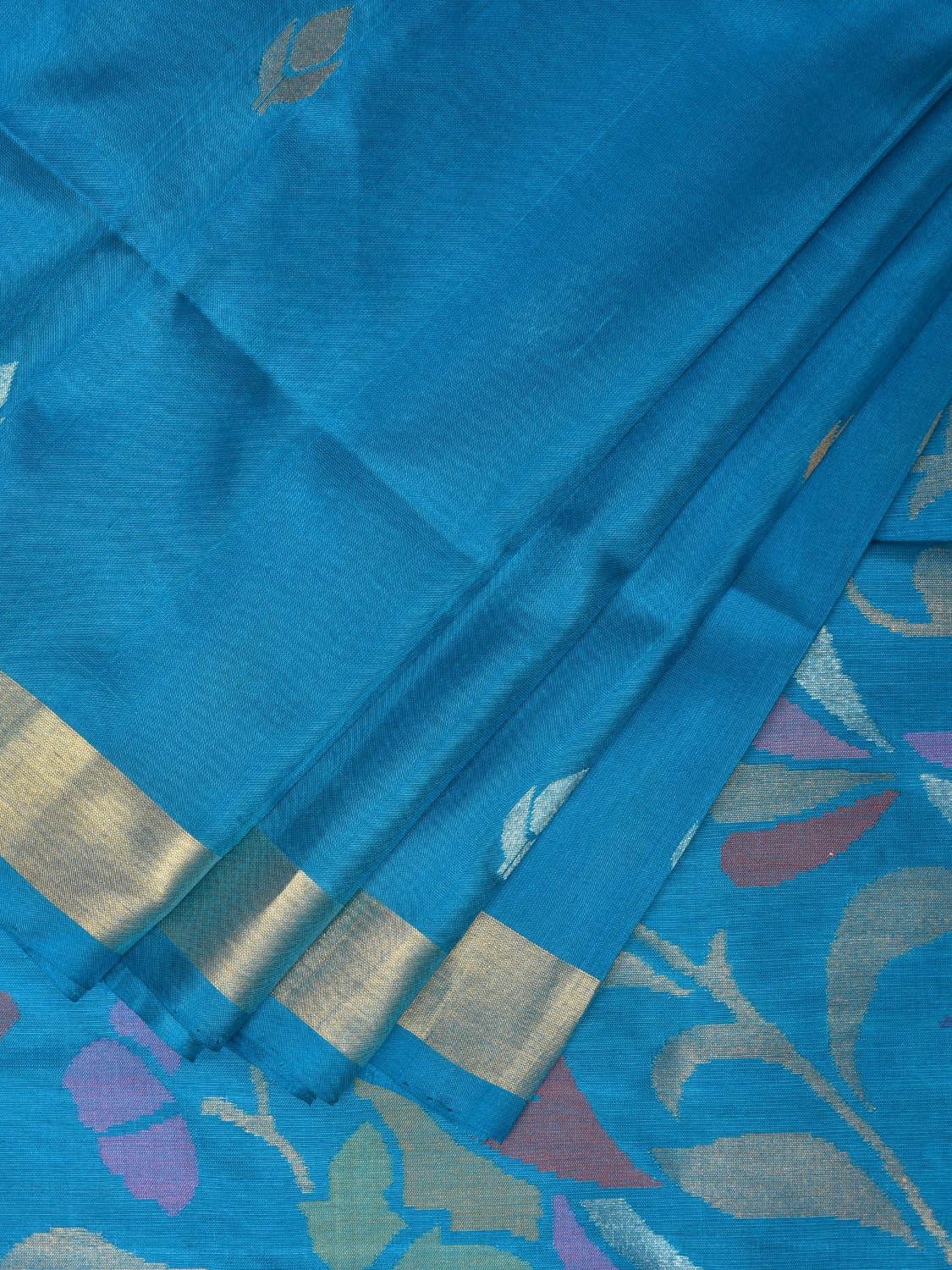 Blue Uppada Silk Handloom Saree with Floral and Birds Pallu Design u2173