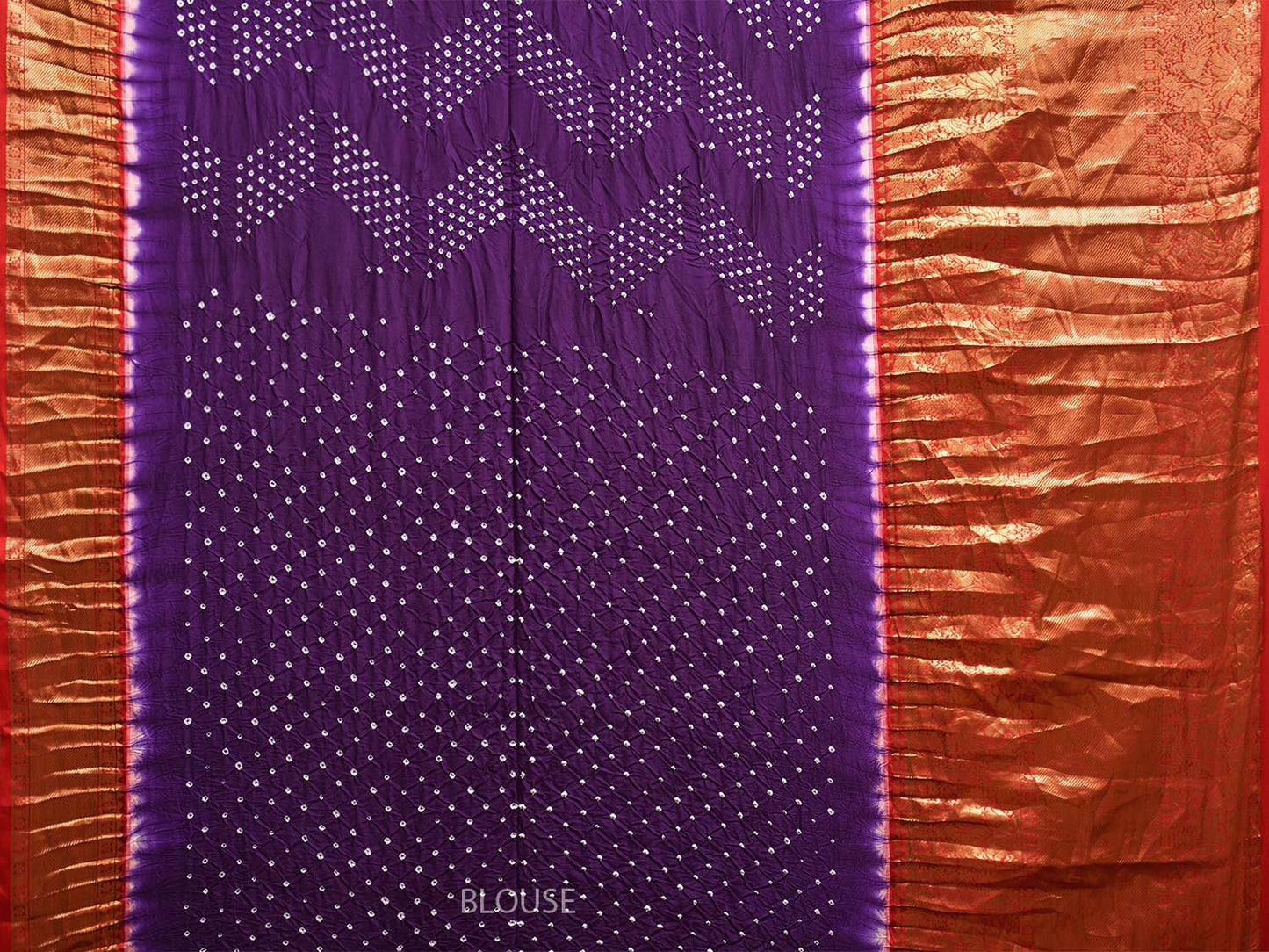 Purple and Red Bandhani Kanchipuram Silk Handloom Saree with Big Border and Pallu Design bn0503