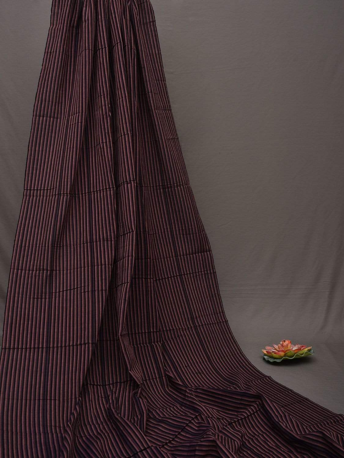 Brown and Black Khadi Cotton Handloom 2.5mts Fabric with Strips Design f0169