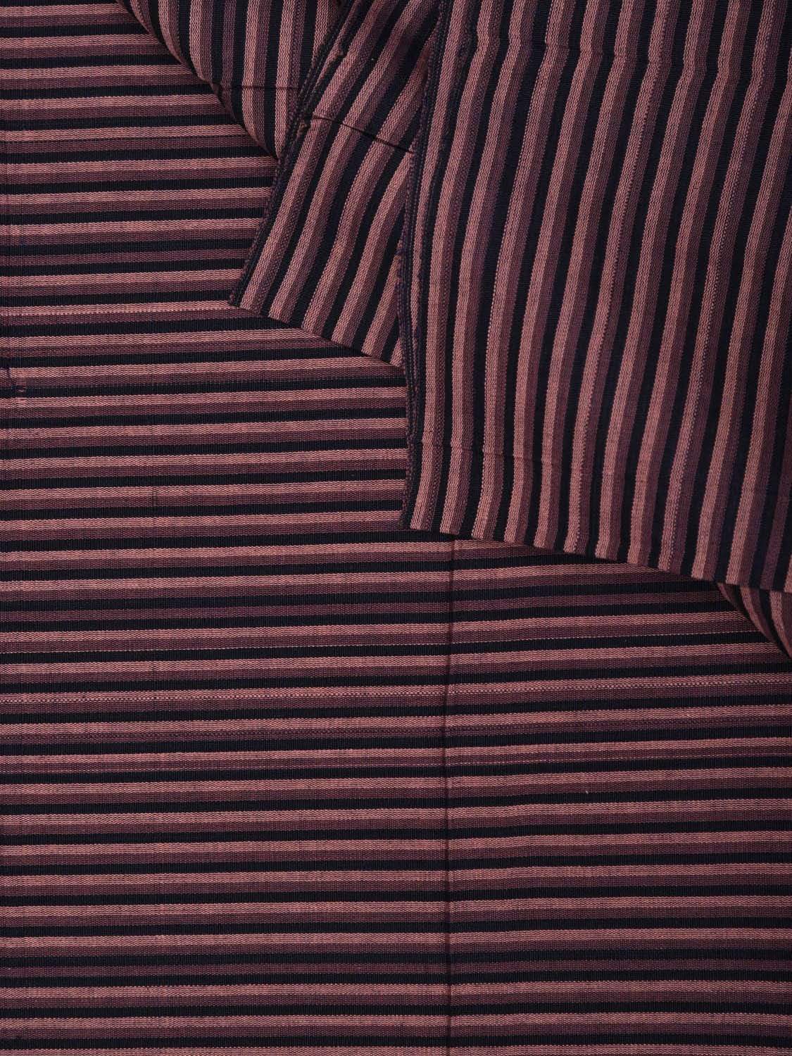 Brown and Black Khadi Cotton Handloom 2.5mts Fabric with Strips Design f0169