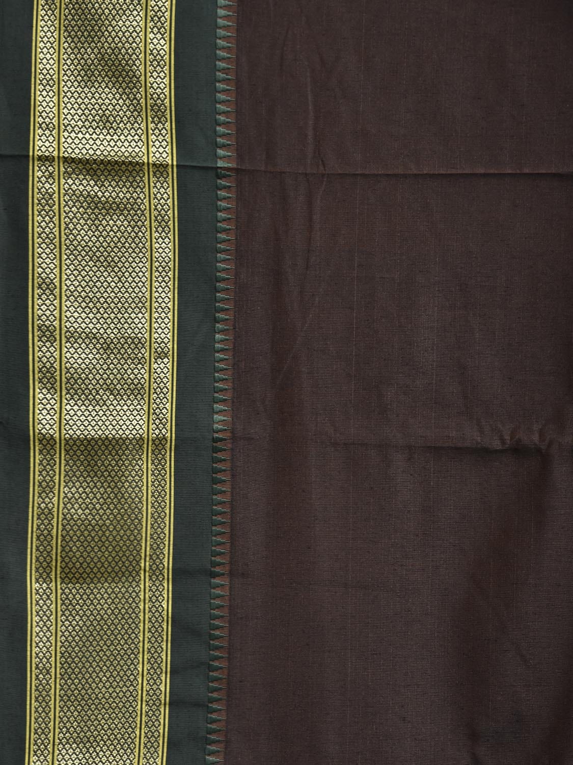 Brown and Green Bamboo Cotton Plain Saree with Contrast Pallu Design No Blouse bc0819