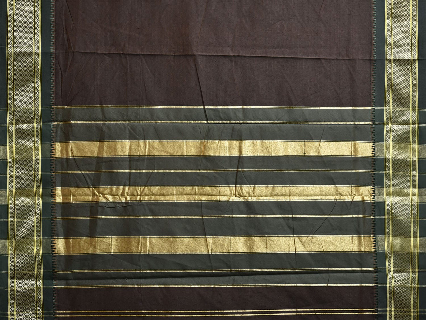 Brown and Green Bamboo Cotton Plain Saree with Contrast Pallu Design No Blouse bc0819