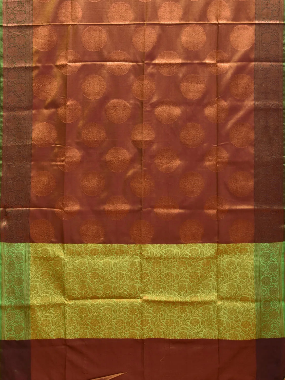 Brown and Green Katan Silk Saree with Border and Body Butta Design b0154ds